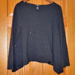 Alfani Sequins Black Boucle-Look SharkBite Hem Pullover Sweater Loose Fit Sz L